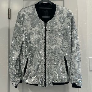 NANA By Nana Judy Silver Sequin Bomber Jacket S